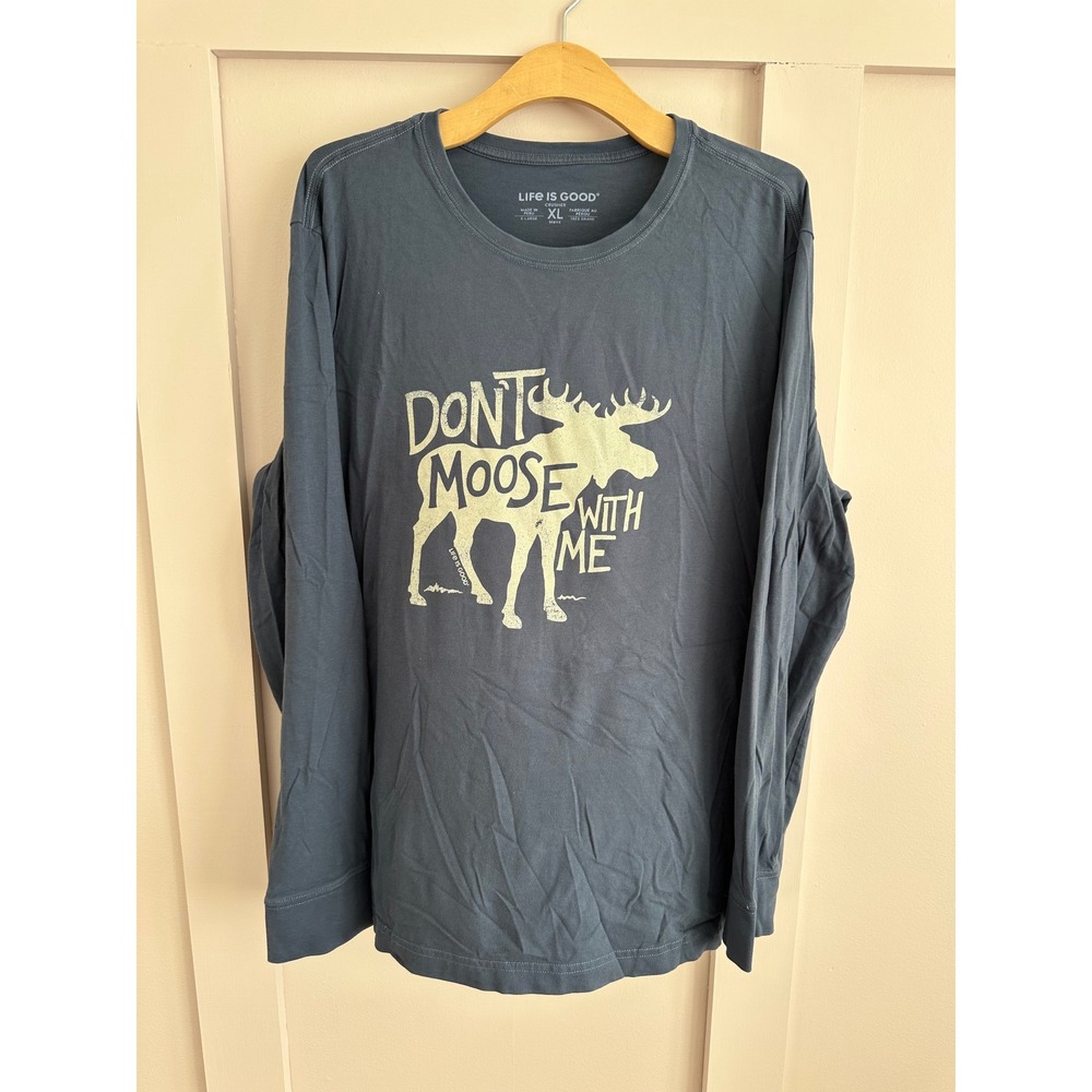 Life Is Good Mens XL Dont Moose With Me Crusher Long Sleeve Graphic Tee Blue